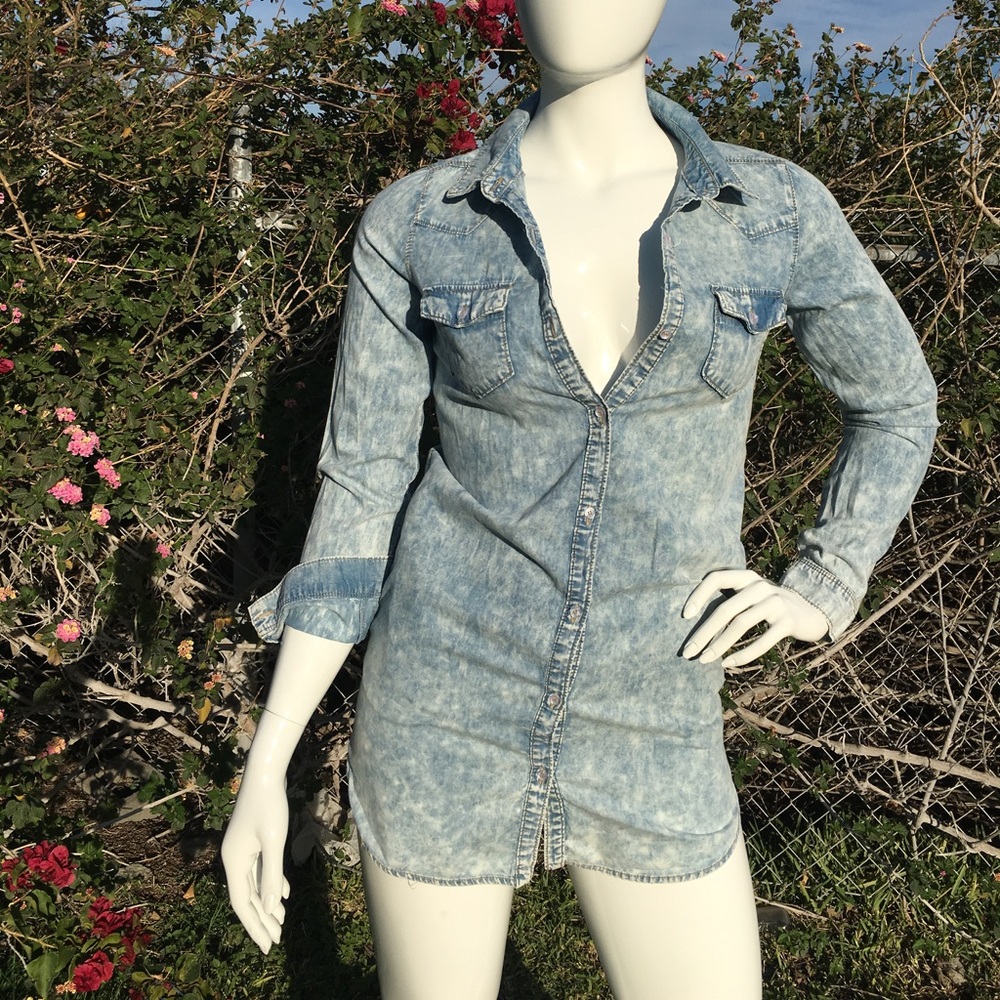 New Look Light Acid Wash Denim Shirt Dress
